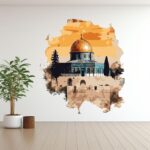 Masjid Al-Aqsa Wall Art, Islamic Watercolor Print, Dome of the Rock, 60 x 60 CM, Modern Muslim Home Décor, Vinyl Wall Sticker - Image 4