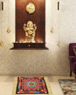 Velvet Prayer Mat Pack of 3 for Pooja Aasan Sitting | Multicolor Rangoli Square Meditation Carpet | Soft Aasan Mat for Mandir Puja Yoga Floor Seating Traditional Rectangle Design, P3 - Image 3