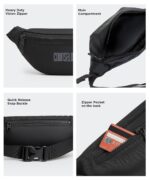 COUNSELOR Waist Pack Bag Fanny Pack for Men & Women with Adjustable Strap, Zipper Pocket, Polyester Crossbody Belt Bag for Travel, Hiking, Camping, Outdoor Sports Nexo (Black) - Image 6