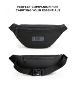 COUNSELOR Waist Pack Bag Fanny Pack for Men & Women with Adjustable Strap, Zipper Pocket, Polyester Crossbody Belt Bag for Travel, Hiking, Camping, Outdoor Sports Nexo (Black) - Image 8