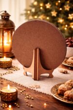 Cliths 8 Inch Round Allah Islamic Wall Hanging & Table Top Decor | MDF Ramzan Eid Decoration Items for Home | Ramzan Mubarak Gift - Image 5