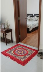 Prayer Mat, Red Decorative Floor Mat for Pooja Room, Traditional Indian Design - Image 3