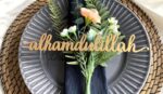 Haoser Wood Cutout Table Place Card Alhamdulillah Gather Wood Word Table Decorations, Alhamdulillah Blessings Place Cards Elegant Islamic Event Decor for Weddings, Parties, and Special Occasions - Image 3