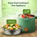 AGARO Regency Multipurpose Kettle With Steamer, 1.2L Inner Pot, Double Layered Body, Variable Temperature Settings, Wide Mouth, Boiling, Steaming, Tea, Coffee, Egg, Vegetable Boiling, 600W, Sea Green - Image 3