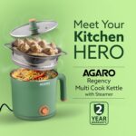 AGARO Regency Multipurpose Kettle With Steamer, 1.2L Inner Pot, Double Layered Body, Variable Temperature Settings, Wide Mouth, Boiling, Steaming, Tea, Coffee, Egg, Vegetable Boiling, 600W, Sea Green - Image 7