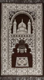 Premium Velvet Namaz Mat with Masjid Design 27X50 inches | Soft & Thick Prayer Rug | Anti-Slip Islamic Spiritual Janamaz | Musallah for Daily Salah, Home, Mosque (Coffee - Beige) - Image 3