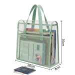 JERN Transparent Mesh Carry Bag with Handle, Clear Document Organizer, File Folder Storage Tote, Office School College Travel Bag, Pastel Color, 33x26x9 cm (Green) - Image 3