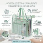JERN Transparent Mesh Carry Bag with Handle, Clear Document Organizer, File Folder Storage Tote, Office School College Travel Bag, Pastel Color, 33x26x9 cm (Green) - Image 4