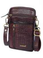 CHIMERA Pure Leather Mini Cross body Small Mobile Sling Bag | Cell Phone Waist Pouch | Croco Texture for Men and Women - Image 4