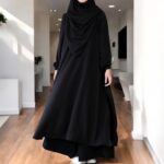 Bashariya Modest Two-Piece Abaya and Skirt Set | Elasticated Sleeves | Premium Firdaus Fabric | Knee-Length Burqa Niqab for Women & Girls - Image 3