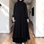 Bashariya Modest Two-Piece Abaya and Skirt Set | Elasticated Sleeves | Premium Firdaus Fabric | Knee-Length Burqa Niqab for Women & Girls - Image 4