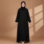 Women Embroidered Abaya Burqa in Firdous Fabric with Floral Sleeve Design | Modest Wear | Without Dupatta - Image 4