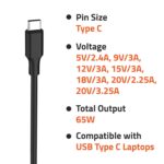 65W Type-C Universal Laptop Adapter Comaptible with Apple MacBook, iPad, HP (Pro Book Spectre Zbook Elite Envy Pavilion Chromebook) Dell Lenovo Acer Asus Samsung (with Power Cable) - Image 3
