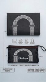 Traveling Janamaz Prayer Mat | Black Lightweight Waterproof Portable Janamaj | Full Size Prayer Rug with Compact Zippered Pouch - Image 4
