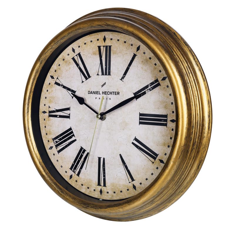 Daniel Hechter Paris Rhône Collection Wall Clock, Silent Sweep Non-Ticking,14 Inch (34.5 cm) HD Glass Vintage Dial, Gold Retro Plastic Frame, Modern Decorative Clock for Home & Office - DHCL1005 - Image 3