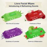 Liora Wet Wipes, Daily Cleansing, Refreshing & Moisturizing Facial Wipes | Aloe Vera Enriched | Rose, Lavender, Watermelon & Cucumber | Anti-Acne, Biodegradable | 25 Wipes Each, Pack of 8 (Total 200 Wipes) - Image 3