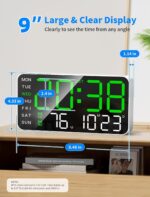 Plastic Digital Wall Clock, LED Alarm Clock with Day & Date, Temperature. 5-Level Brightness for Home Office, Bedroom, Living Room, Classroom, Modern Decor Design.8.4''x4.3'' (Green) - Image 3