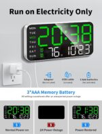 Plastic Digital Wall Clock, LED Alarm Clock with Day & Date, Temperature. 5-Level Brightness for Home Office, Bedroom, Living Room, Classroom, Modern Decor Design.8.4''x4.3'' (Green) - Image 4
