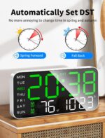 Plastic Digital Wall Clock, LED Alarm Clock with Day & Date, Temperature. 5-Level Brightness for Home Office, Bedroom, Living Room, Classroom, Modern Decor Design.8.4''x4.3'' (Green) - Image 5