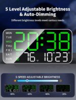 Plastic Digital Wall Clock, LED Alarm Clock with Day & Date, Temperature. 5-Level Brightness for Home Office, Bedroom, Living Room, Classroom, Modern Decor Design.8.4''x4.3'' (Green) - Image 6