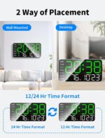 Plastic Digital Wall Clock, LED Alarm Clock with Day & Date, Temperature. 5-Level Brightness for Home Office, Bedroom, Living Room, Classroom, Modern Decor Design.8.4''x4.3'' (Green) - Image 7