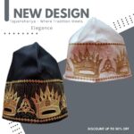 Tajushshariya Topi, Traditional Islamic Prayer Cap, with Golden Taj Crown Embroidery, Symbol of Faith and Dignity Off White, Black, - Image 3