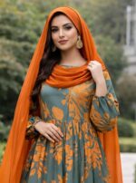 Women’s Floral Printed Georgette with Crepe Lining for no Transparency Abaya Modest Islamic Elegant Long Sleeve Muslim Wear abaya - Image 3