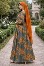 Women’s Floral Printed Georgette with Crepe Lining for no Transparency Abaya Modest Islamic Elegant Long Sleeve Muslim Wear abaya - Image 4