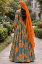 Women’s Floral Printed Georgette with Crepe Lining for no Transparency Abaya Modest Islamic Elegant Long Sleeve Muslim Wear abaya - Image 5