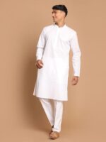 VM Men VM Men's White Cotton Blend Kurta Pyjama Set - Image 3