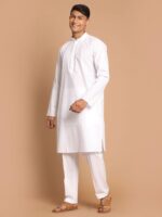 VM Men VM Men's White Cotton Blend Kurta Pyjama Set - Image 4