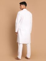 VM Men VM Men's White Cotton Blend Kurta Pyjama Set - Image 5