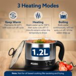 AGARO Esteem Electric Multipurpose Kettle 1.2L, 600W, with Stainless Steel Body, Egg Rack, Grill Rack, 3 Heating Modes & Rapid Boil Technology, Boiling Water, Tea, Coffee, Oats, Noodle, Soup, Black - Image 3