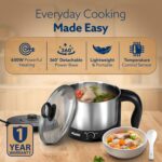 AGARO Esteem Electric Multipurpose Kettle 1.2L, 600W, with Stainless Steel Body, Egg Rack, Grill Rack, 3 Heating Modes & Rapid Boil Technology, Boiling Water, Tea, Coffee, Oats, Noodle, Soup, Black - Image 4
