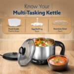 AGARO Esteem Electric Multipurpose Kettle 1.2L, 600W, with Stainless Steel Body, Egg Rack, Grill Rack, 3 Heating Modes & Rapid Boil Technology, Boiling Water, Tea, Coffee, Oats, Noodle, Soup, Black - Image 5