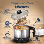 AGARO Esteem Electric Multipurpose Kettle 1.2L, 600W, with Stainless Steel Body, Egg Rack, Grill Rack, 3 Heating Modes & Rapid Boil Technology, Boiling Water, Tea, Coffee, Oats, Noodle, Soup, Black - Image 6