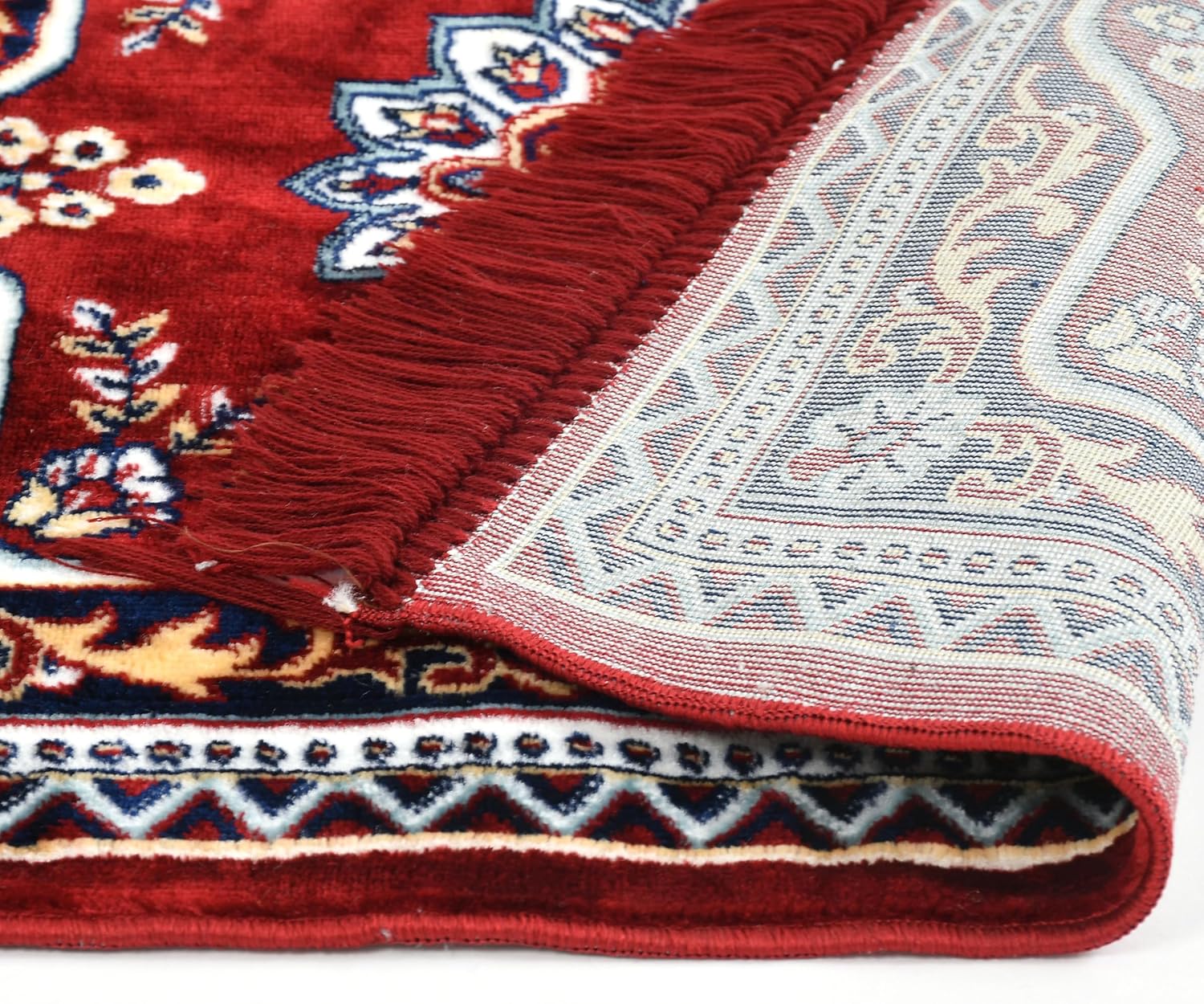 DIOS Traditional Persian Area Rug, Fringed Border, Vintage Pattern, Vira Aasan, Prayer Mat for Pooja Room, Soft Velvet Material Meditation Prayer Mat Size 20 X 20 Inch, Pack of 1 (1, Maroon) - Image 4