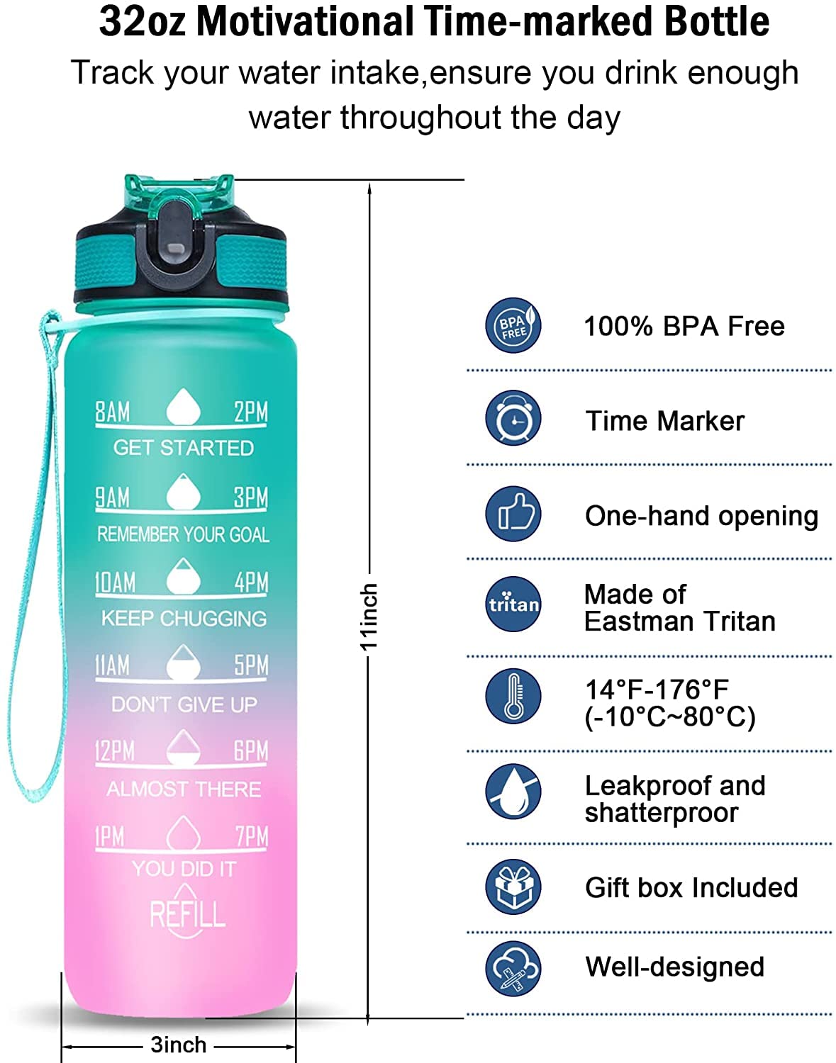 Unbreakable 1300ml Water Bottle with Motivational Time Marker - Multicolor Sipper Bottle for Adults, Ideal for Gym and Office Kitchen Drinking Kids and Adults (Pack of 1) - Image 3
