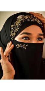 Luxury Bridal Hijab Scarf With Handwork Naqab - Image 3