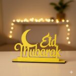 Ramadan Mubarak 3D Wooden Showpiece Table Decor, Islamic Festival Ornament, Eid Al-Fitr Holiday Decoration Items for Home, living room - Eid mubarak decoration items (RKM-36) - Image 4
