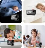 Projector LED Display Digital Projection Mute Mirror USB Office Clock with 180° Projector for Bedroom Digital Temperature Display - Image 6