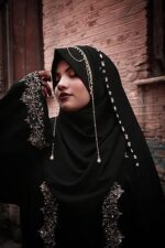 Instant Ready-to-Wear Bridal Stylish Jhumar Hijab | Heavy Handwork Wedding Hijab for Brides | Luxe Embellished Islamic Bridal Scarf (Pack of 1) (Black) - Image 4