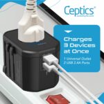 Ceptics Universal Travel Adapter - 3 in 1 Worldwide Travel Adapter, Universal Plug Socket and 2 x USB, with 2.4A, International Travel Adapter - Image 5