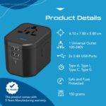 Ceptics Universal Travel Adapter - 3 in 1 Worldwide Travel Adapter, Universal Plug Socket and 2 x USB, with 2.4A, International Travel Adapter - Image 7