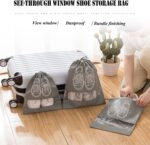 Drawstring Transparent Window Travel Shoe Bag, Portable Shoes Storage Bag Non-Woven Dust Bag Suitable for Men and Women Daily Home Travel, Grey, 32 x 44 cm, Pack of 5 - Image 3
