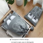 Drawstring Transparent Window Travel Shoe Bag, Portable Shoes Storage Bag Non-Woven Dust Bag Suitable for Men and Women Daily Home Travel, Grey, 32 x 44 cm, Pack of 5 - Image 6