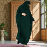 Musheco One-Piece Very Loose Fit Jilbab Abaya for Women & Girls – Free Size Prayer Dress with Adjustable Nosepiece, Islamic Modest Wear-Bottle Green - Image 3