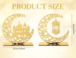 2 Pcs Golden Wooden Ramadan Moon Table Decor, Islamic Eid Mubarak Kareem Crescent Signs, 7.67 x 8 Inch Ready-to-Display Centerpiece – American Elm - Image 3