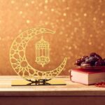 2 Pcs Golden Wooden Ramadan Moon Table Decor, Islamic Eid Mubarak Kareem Crescent Signs, 7.67 x 8 Inch Ready-to-Display Centerpiece – American Elm - Image 5