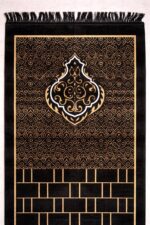 Janamaz Prayer Mat Turkey Soft Velvet Namaz Mat Islamic Prayer Rug for Salah 44x27 Inch Black - Image 5